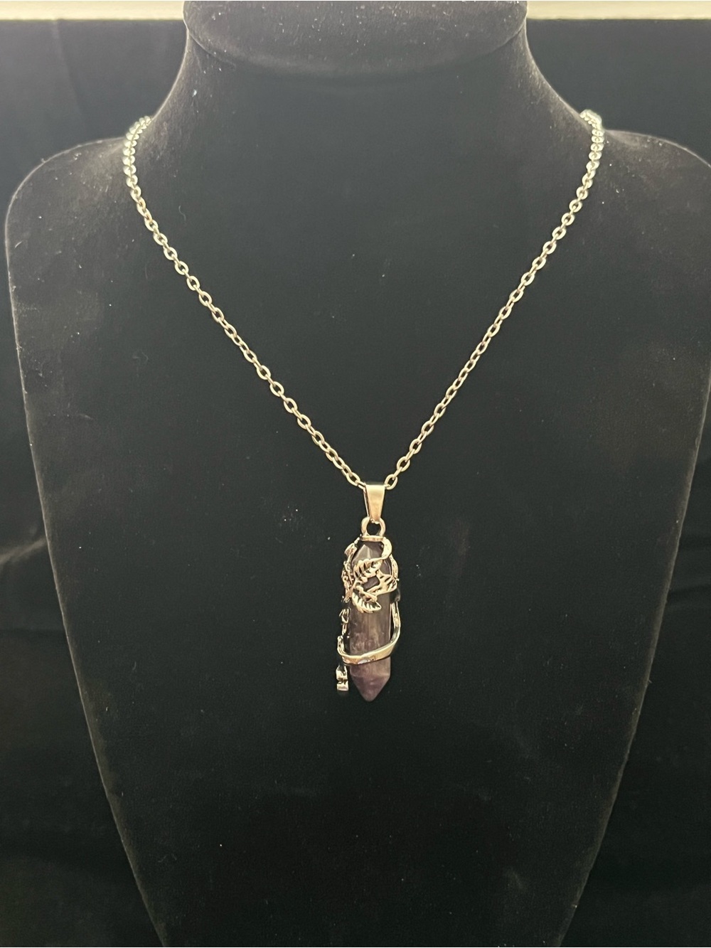Amethyst Crystal Point Pendant Necklace | Floral Vine Wrapped Purple Quartz